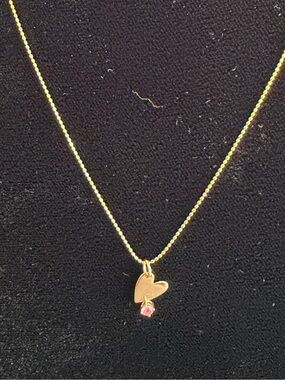18 k Gold Heart Pendant Necklace with Pink sapphire  round stone/ 14k gold chain